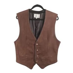 Lone Pine Men's Leather Vest Brown Western Cowboy Waistcoat Size 44 USA Made
